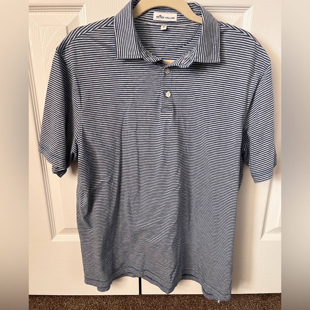 Peter Millar polo in Blue/grey stripe - MEDIUM